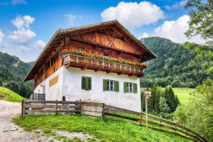 Fabulous scene with typical house in Tyrol in Santa Maddalena village.