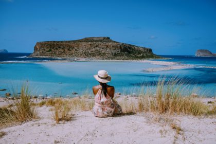 Women at Balos Beach Crete Greece, Balos beach is on of the most beautiful beaches in Greece